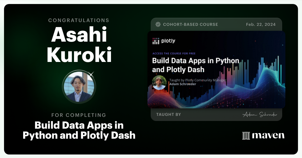 Certificate of Completion for Build Data Apps in Python and Plotly Dash