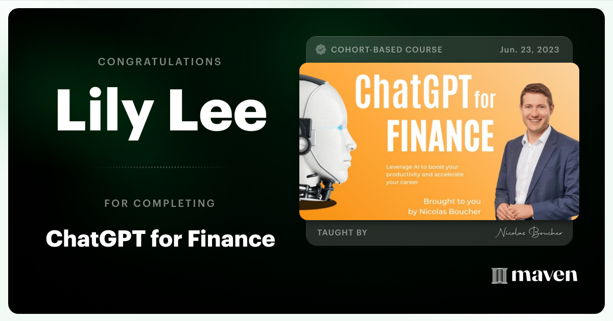 Certificate of Completion for ChatGPT for Finance