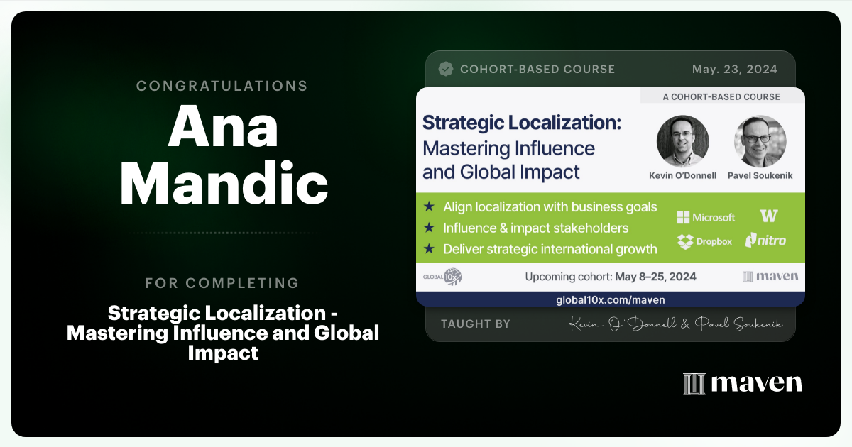 Certificate of Completion for Strategic Localization Certification