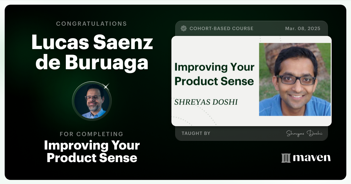 Certificate of Completion for World-class Product Sense in Practice