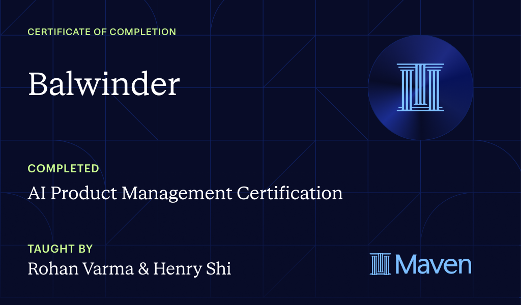 Certificate for AI Product Management Certification by Product Faculty