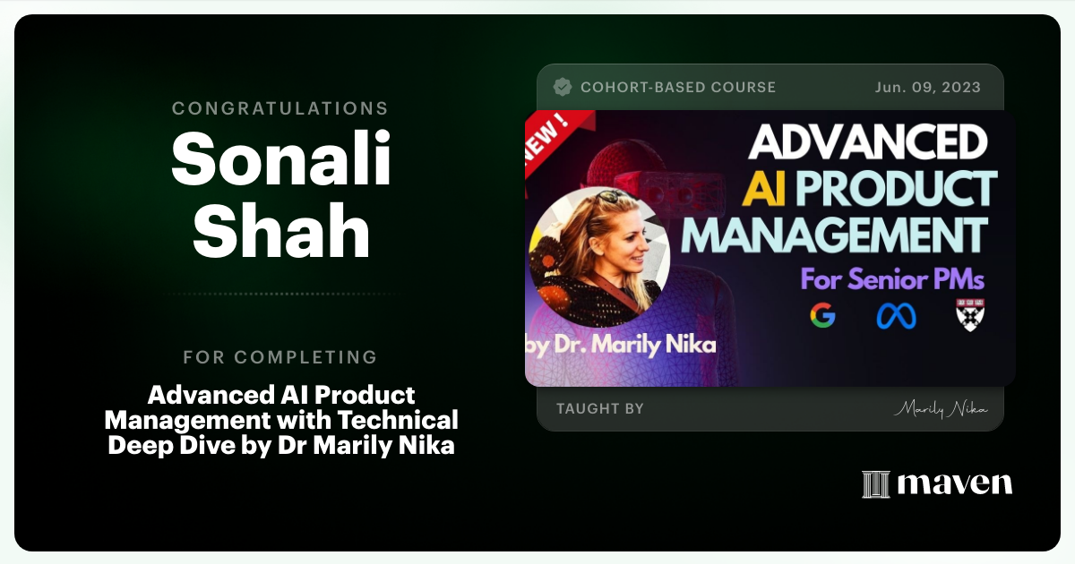 Certificate of Completion for Advanced AI Product Leadership Certification