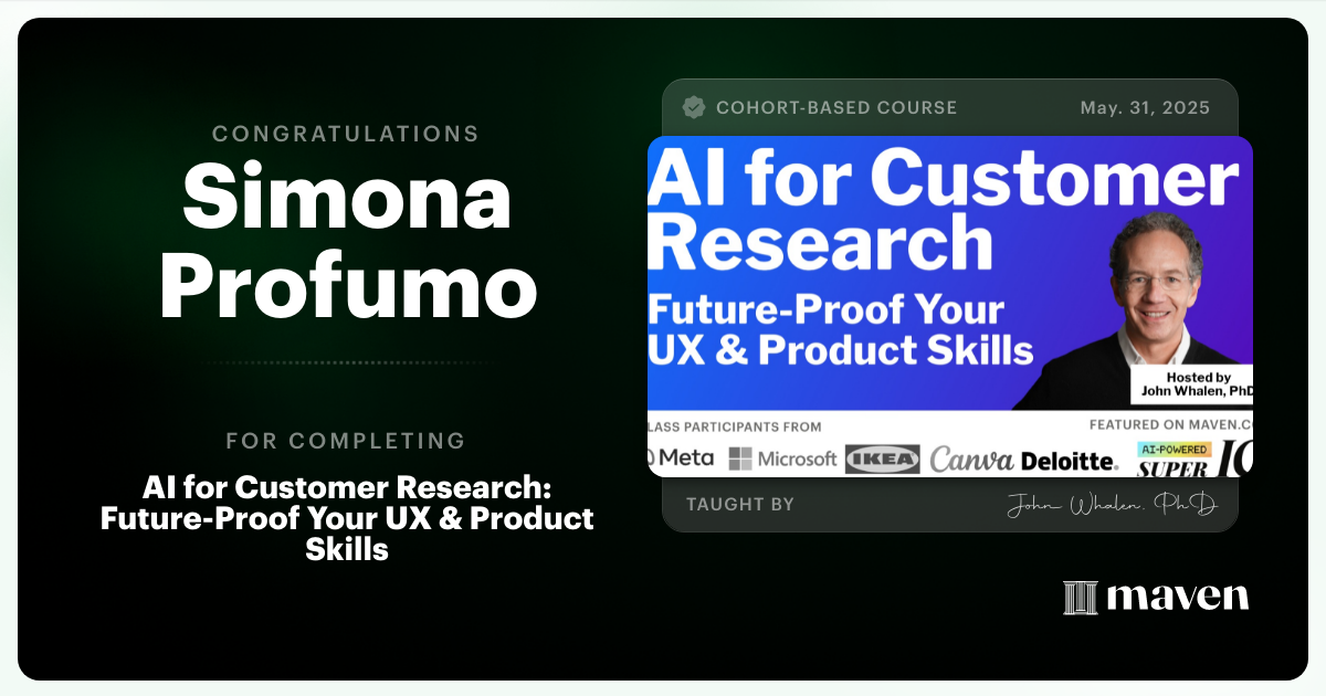 Certificate of Completion for AI for Customer Research: Future-Proof Your UX & Product Skills