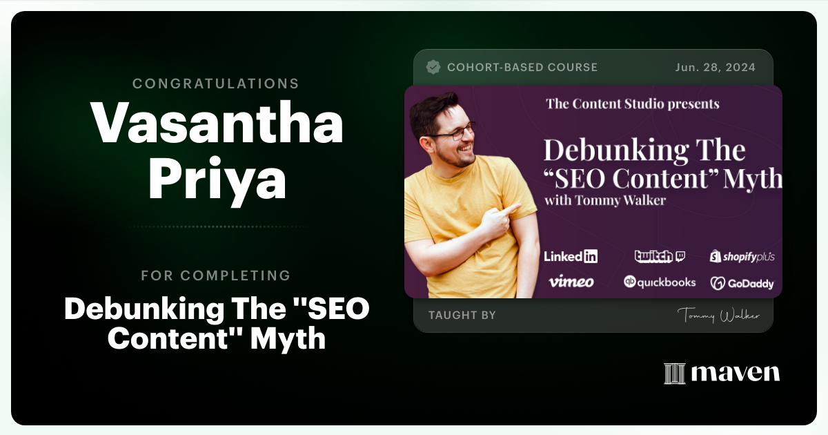 Certificate of Completion for Debunking The ''SEO Content'' Myth