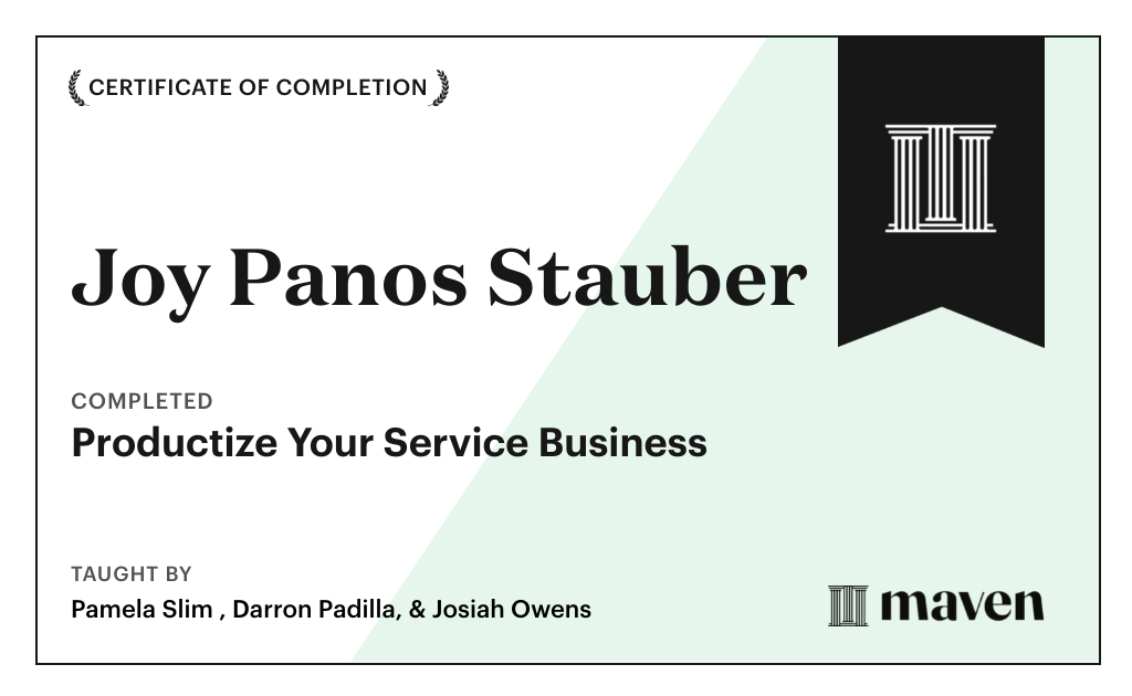 Certificate for Productize Your Service Business