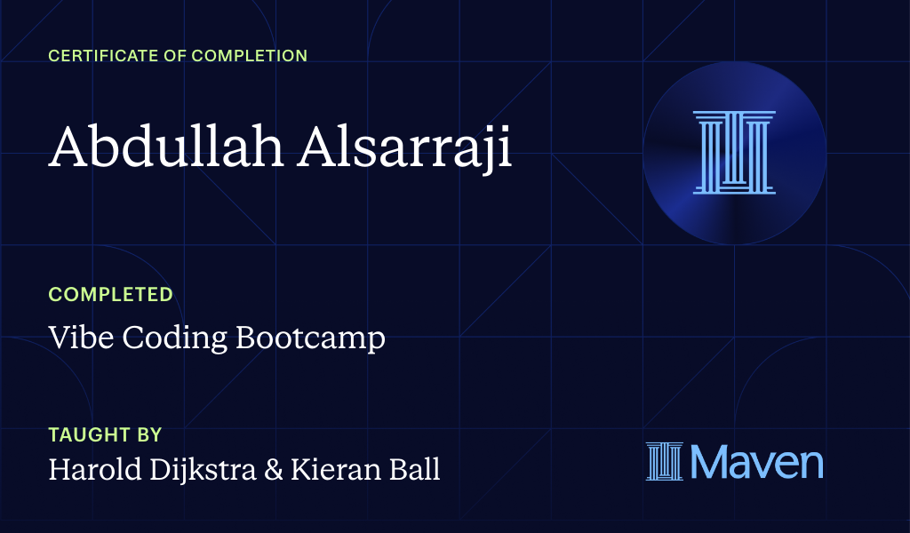 Certificate for The AI Builder Bootcamp
