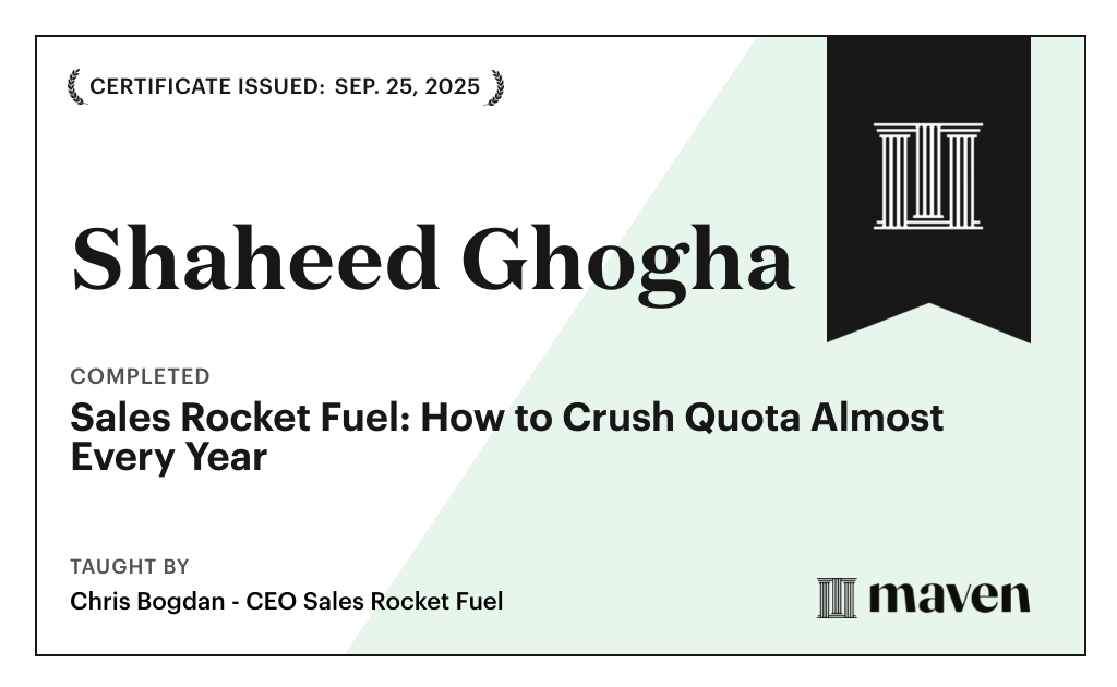 Certificate for Sales Rocket Fuel: How to Crush Quota Almost Every Year