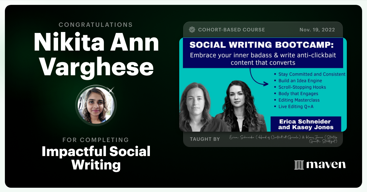 Certificate of Completion for Impactful Social Writing