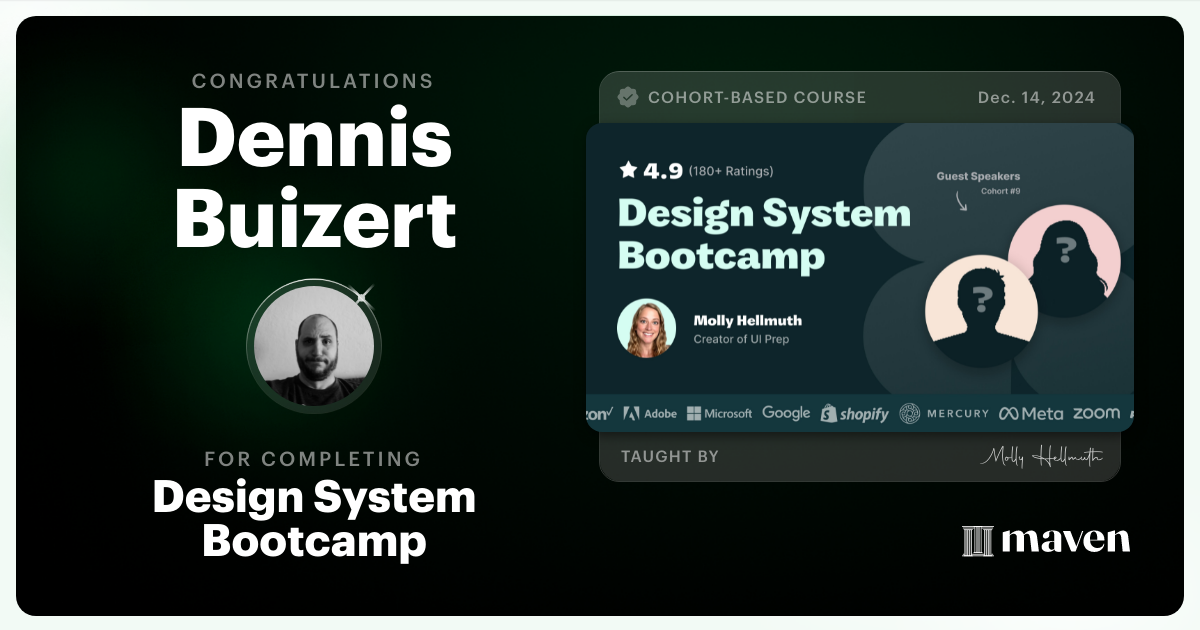 Certificate of Completion for Design System Bootcamp