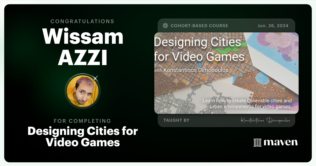 Certificate of Completion for Designing Cities for Video Games