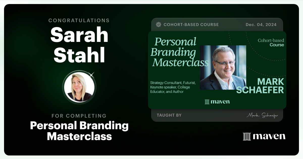 Certificate of Completion for Personal Branding Masterclass