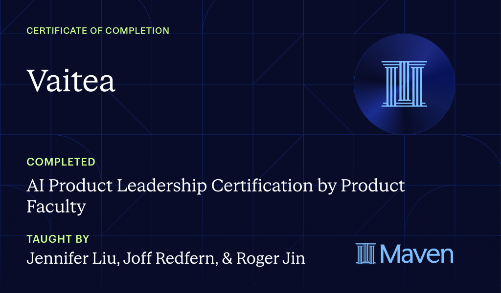 Certificate for AI Product Leadership Certification by Product Faculty