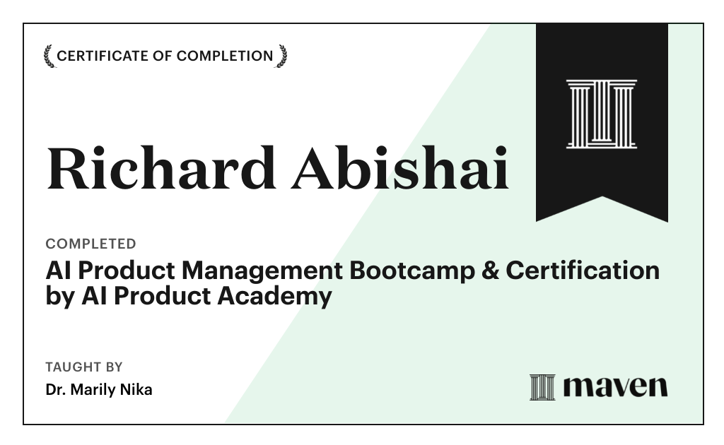 Certificate for AI Product Management Bootcamp & Certification by AI Product Academy