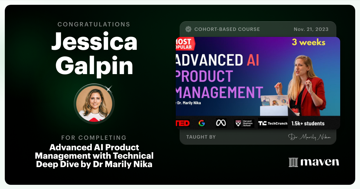 Certificate of Completion for Advanced AI Product Leadership Certification