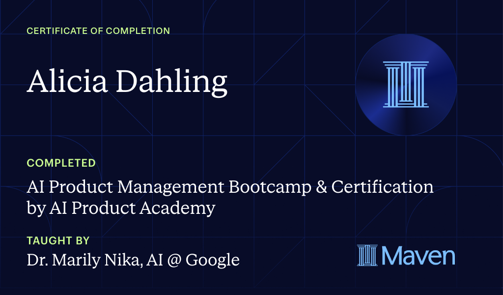 Certificate for AI Product Management Bootcamp & Certification by AI Product Academy