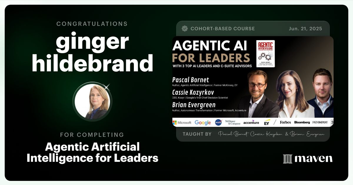 Certificate of Completion for Agentic Artificial Intelligence for Leaders