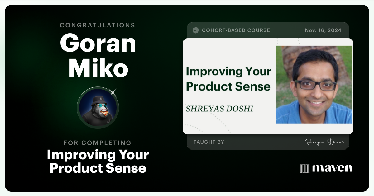 Certificate of Completion for World-class Product Sense in Practice