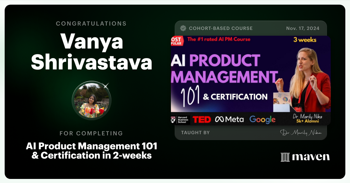 Certificate of Completion for AI Product Management 101 by AI Product Academy