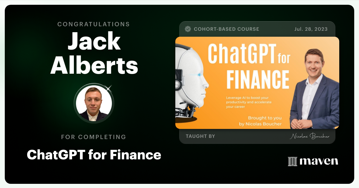 Certificate of Completion for ChatGPT for Finance