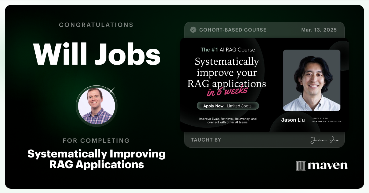 Certificate of Completion for Systematically Improving RAG Applications