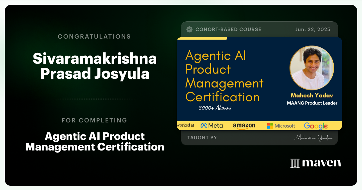 Certificate of Completion for Agentic AI Product Management Certification