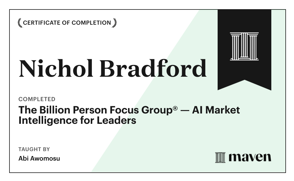 Certificate for The Billion Person Focus Group® - Find the Truths Traditional Research Misses