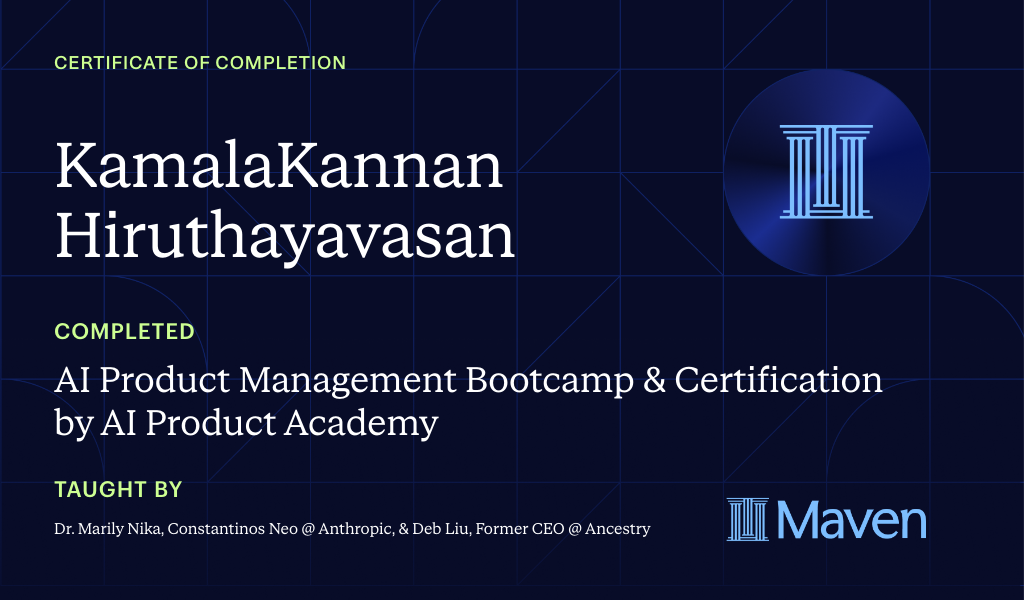 Certificate for AI Product Management Bootcamp & Certification by AI Product Academy