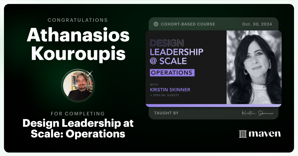 Certificate of Completion for Design Leadership at Scale: Operations