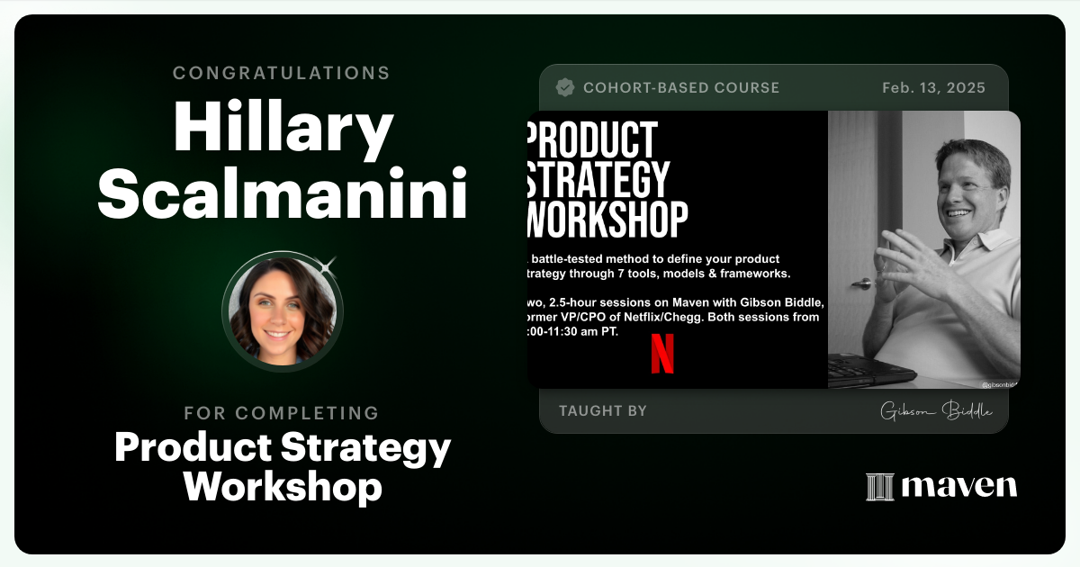 Certificate of Completion for Product Strategy Workshop