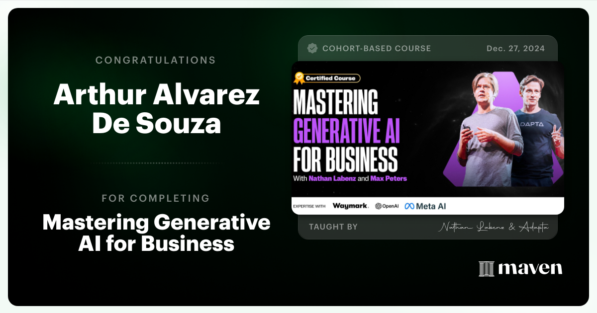 Certificate of Completion for Mastering Generative AI for Business