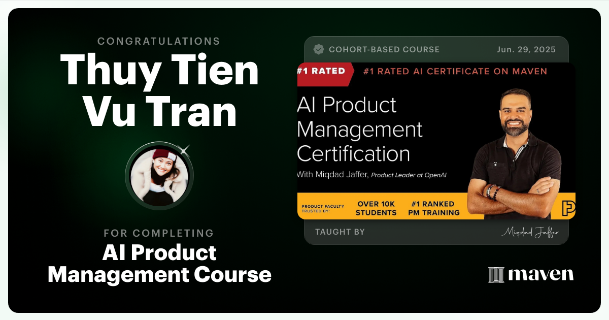 Certificate of Completion for AI Product Management Course