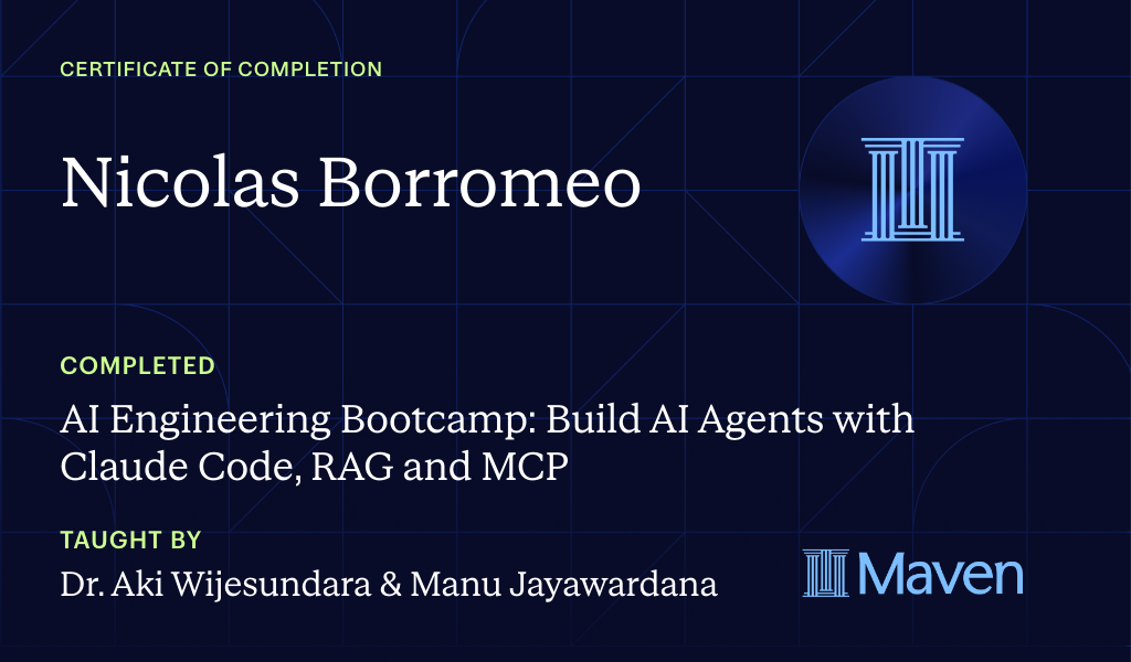 Certificate for AI FDE and Agentic AI Engineering Bootcamp and Certificate