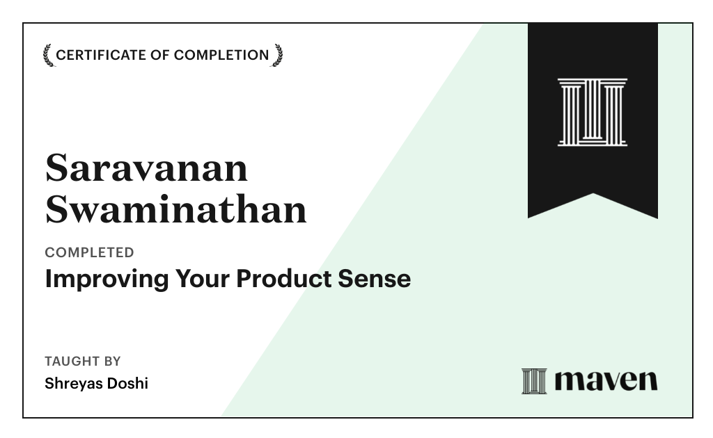 Certificate for World-class Product Sense in Practice