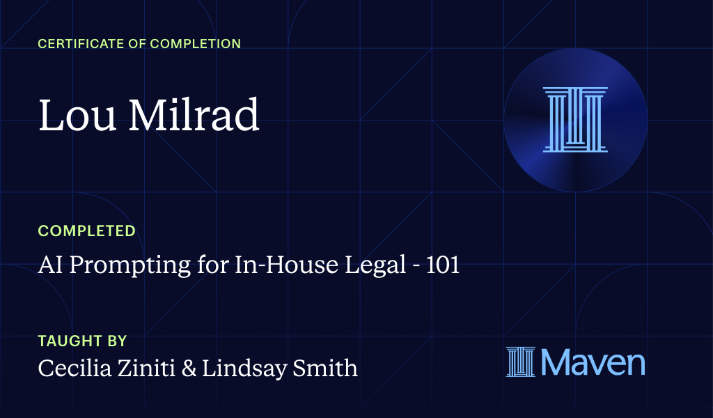 Certificate for AI Prompting for In-House Legal - 101