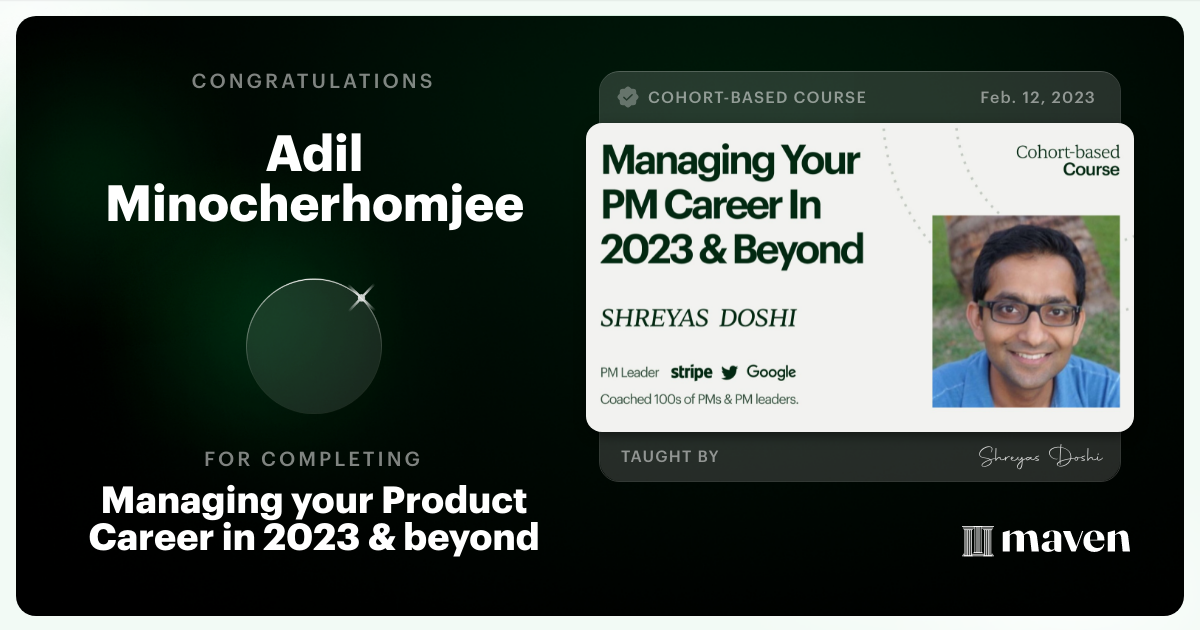 Certificate of Completion for Managing your PM Career in 2025 and beyond