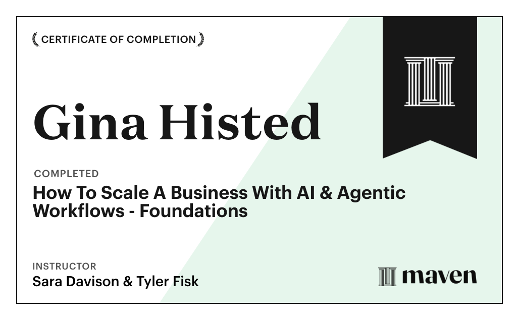 Certificate for How To Scale A Business With AI & Agentic Workflows - Foundations