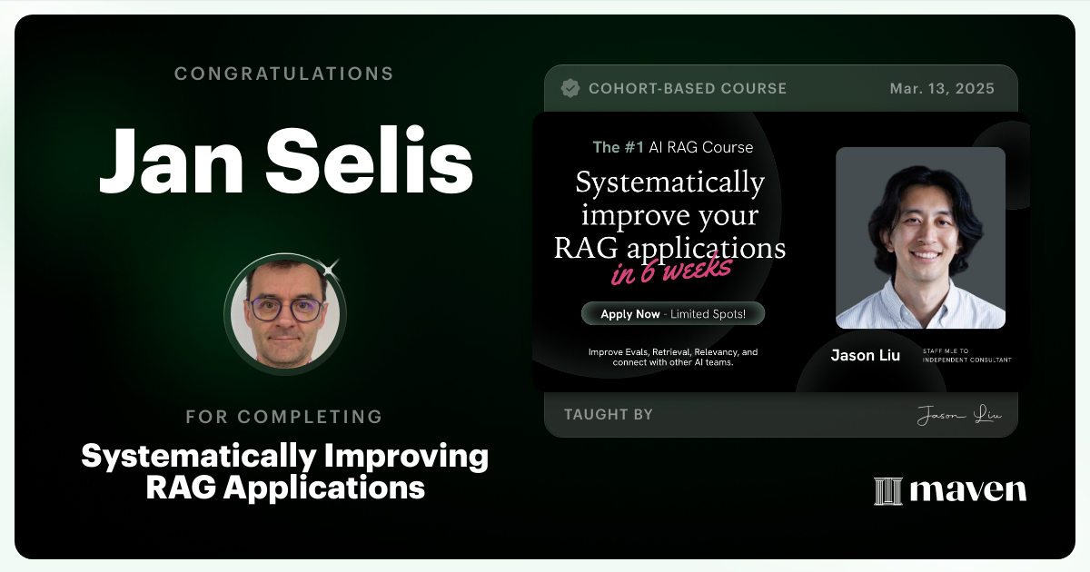 Certificate of Completion for Systematically Improving RAG Applications