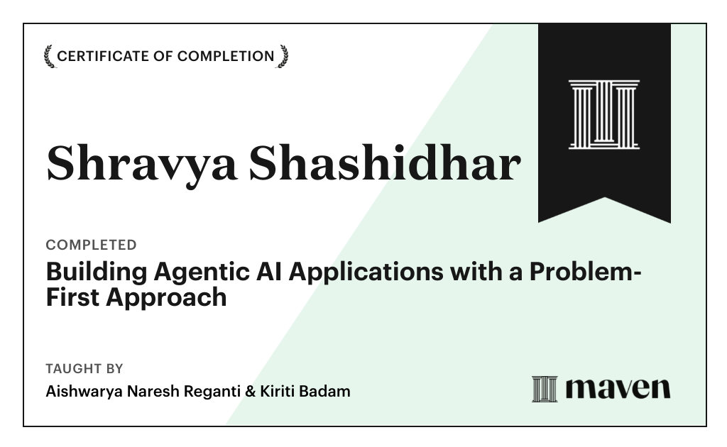 Certificate for Building Agentic AI Applications with a Problem-First Approach