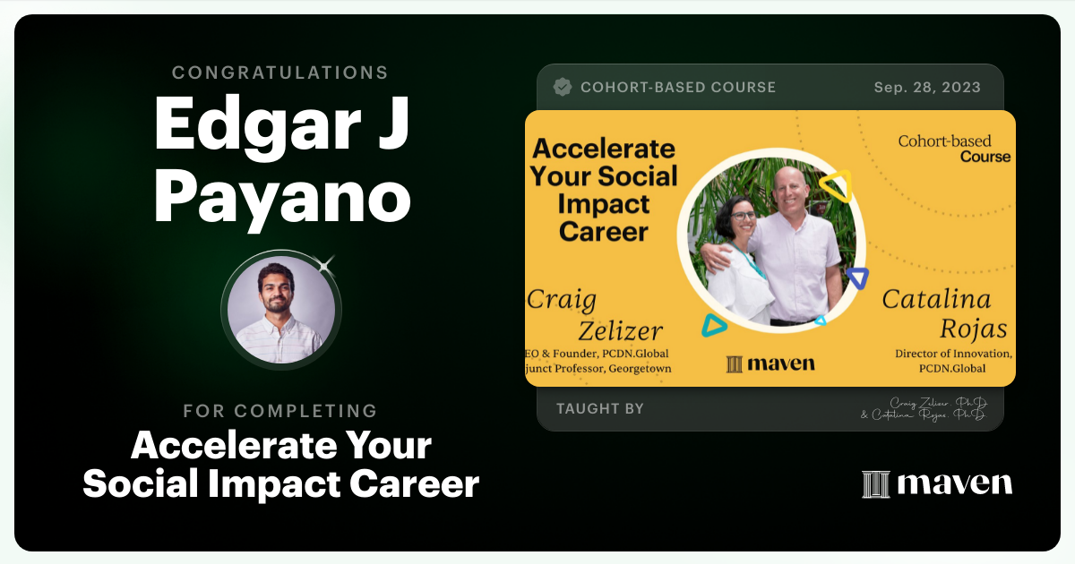 Certificate of Completion for Accelerate Your Social Impact Career
