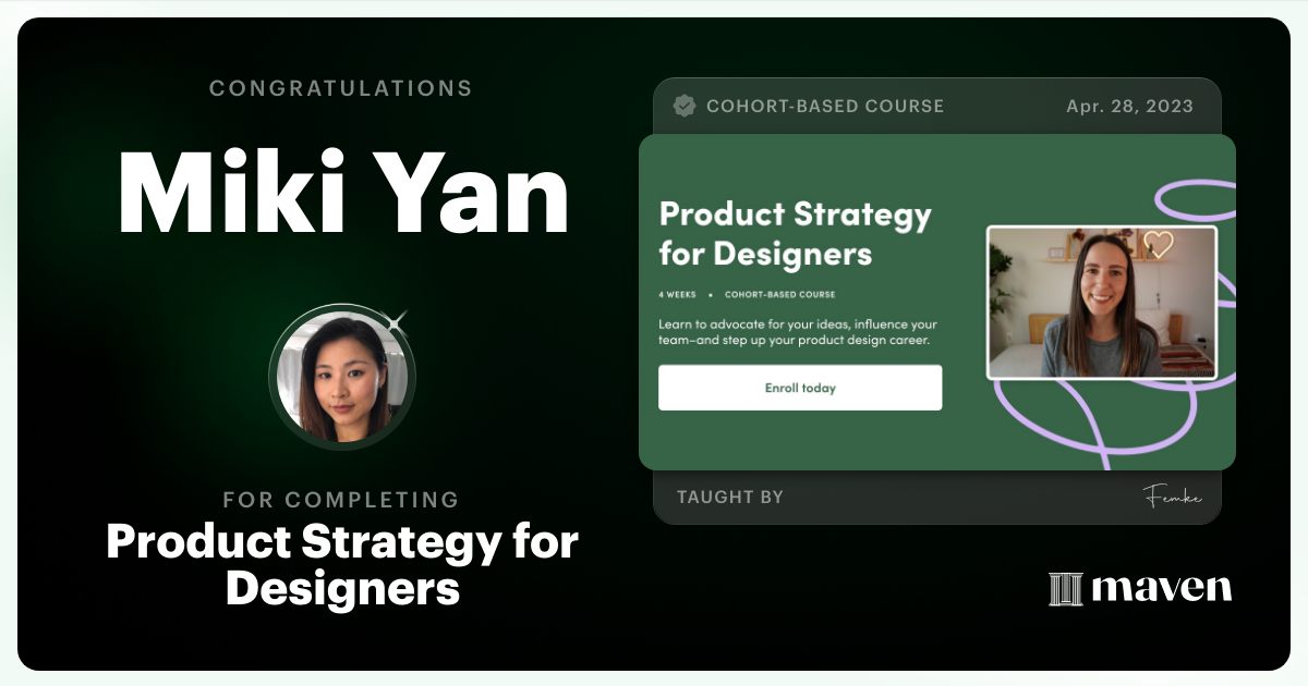 Certificate of Completion for Product Strategy for Designers