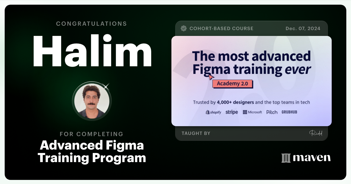 Certificate of Completion for Advanced Figma Training Program