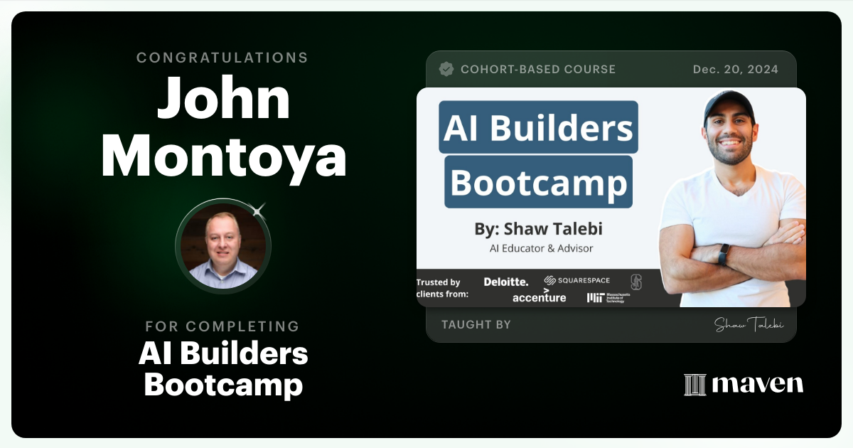 Certificate of Completion for AI Builders Bootcamp