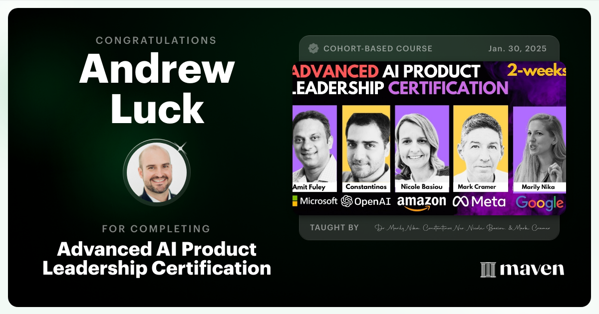 Certificate of Completion for Advanced AI Product Leadership Certification