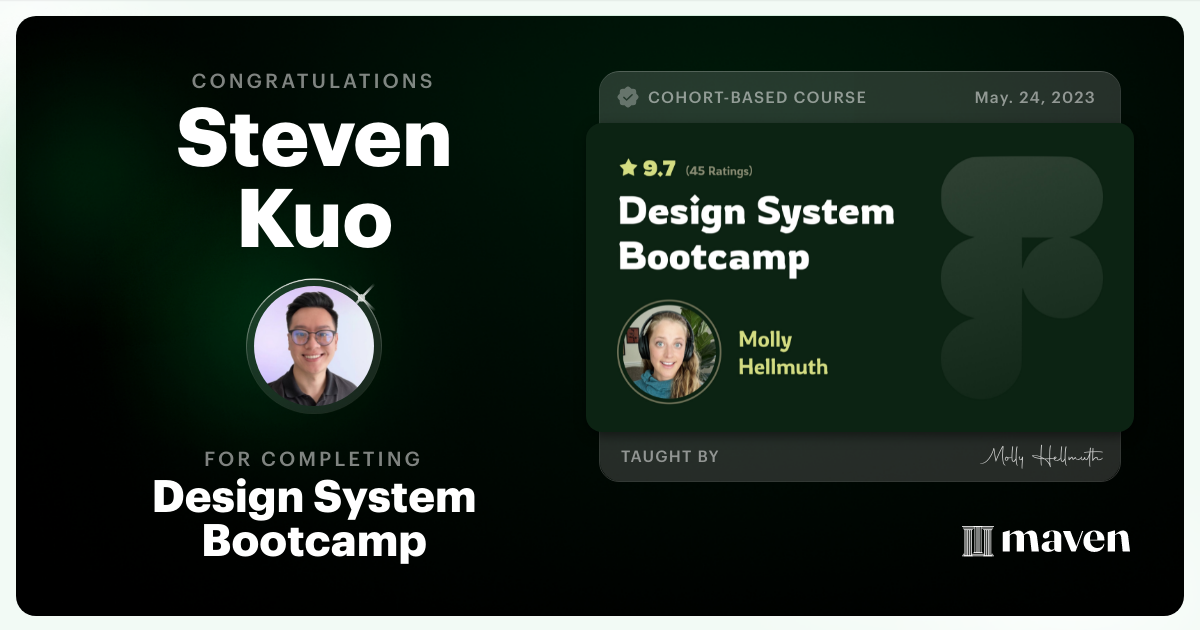 Certificate of Completion for Design System Bootcamp