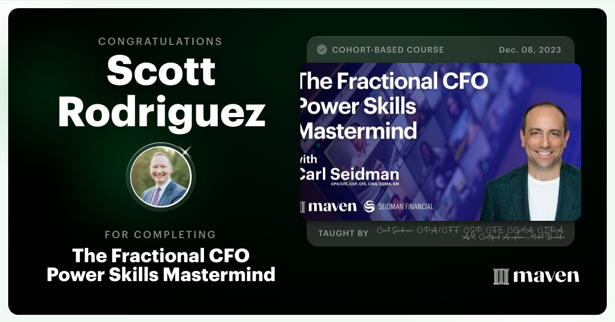 Certificate of Completion for The Fractional CFO and Advisory Mastermind & Community