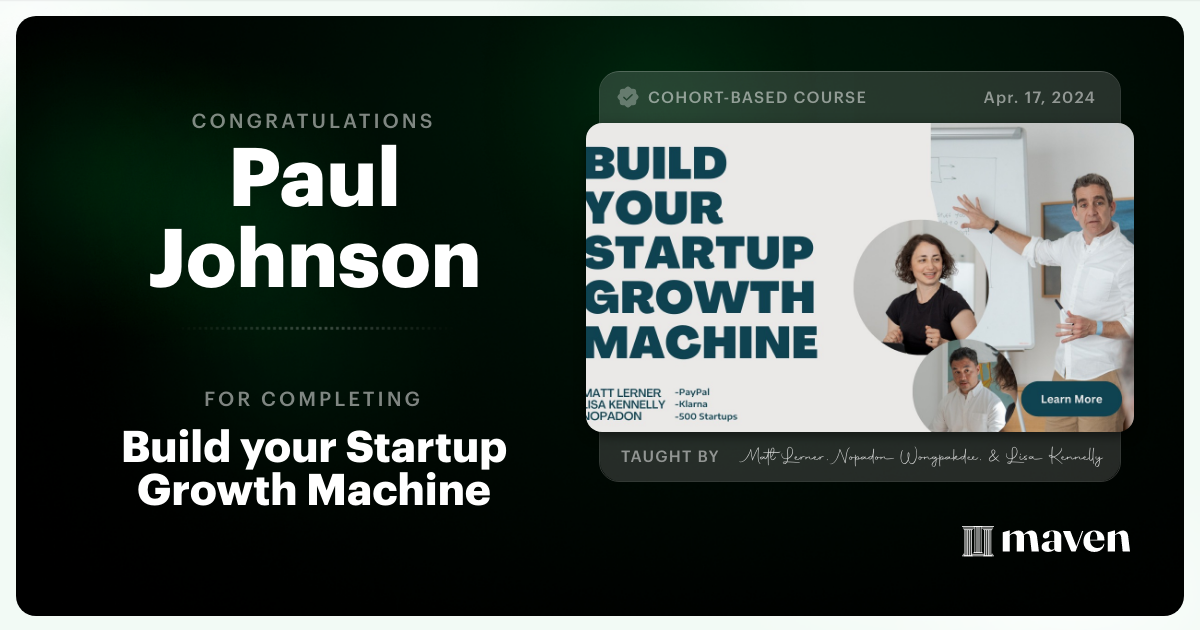 Certificate of Completion for Build your Startup Growth Machine