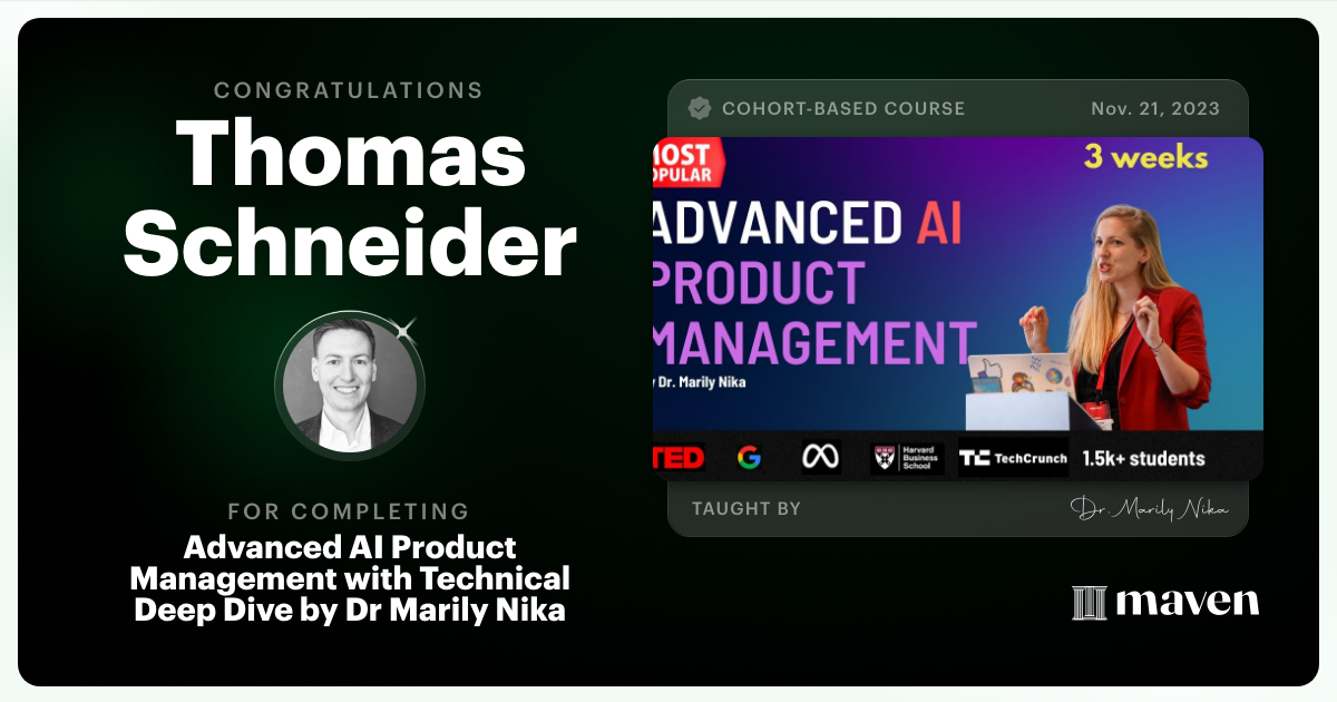 Certificate of Completion for Advanced AI Product Leadership Certification