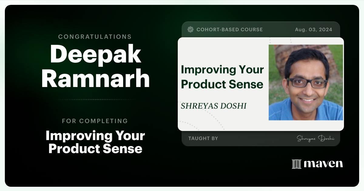 Certificate of Completion for World-class Product Sense in Practice