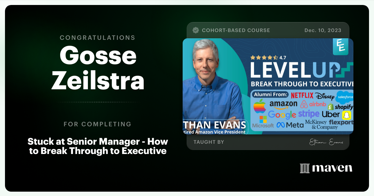 Certificate of Completion for Beyond Senior Manager - Break Through to Strategic Executive