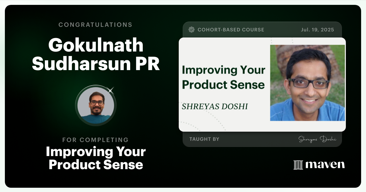 Certificate of Completion for World-class Product Sense in Practice